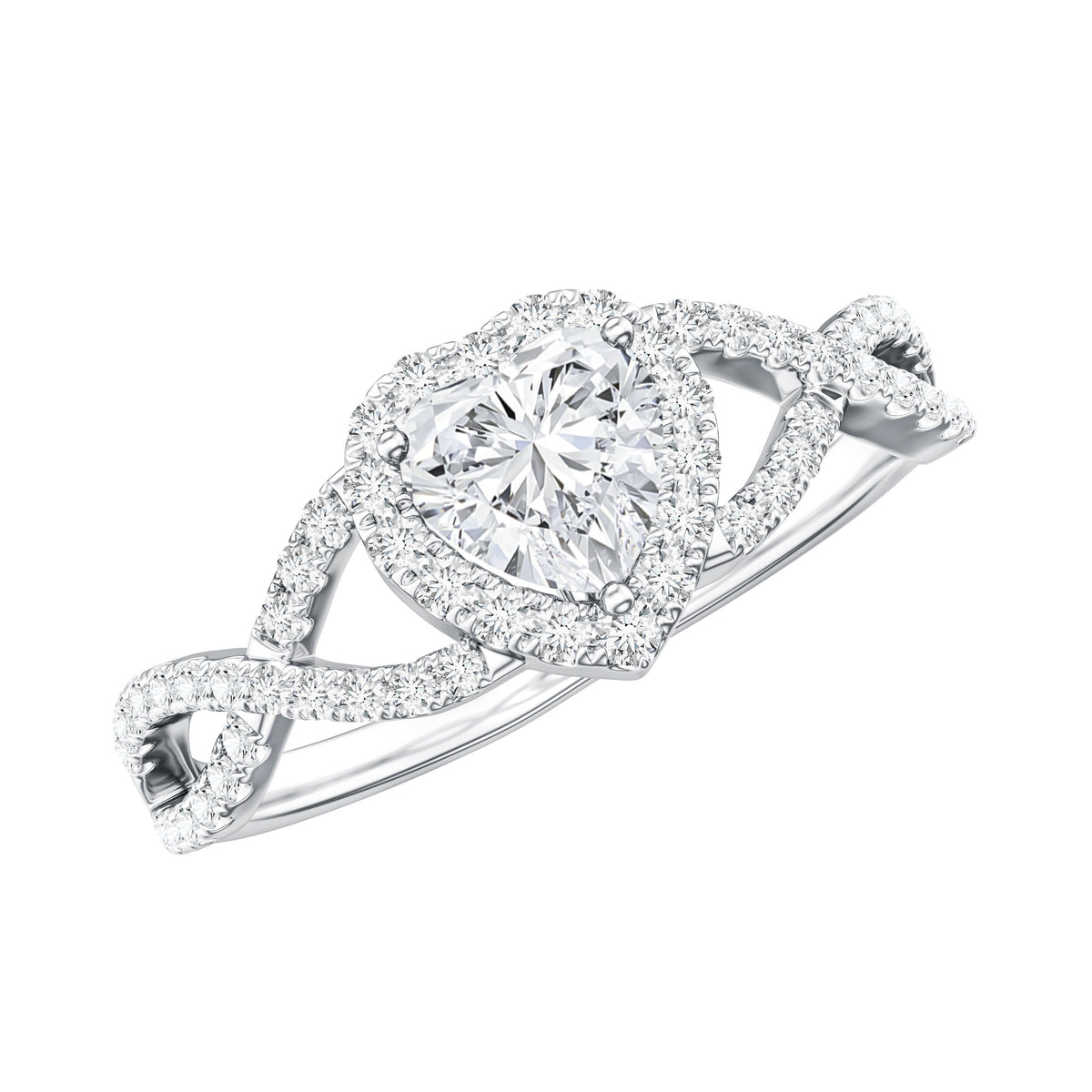 Heart Shape Moissanite Halo Engagement Ring with Infinity Band