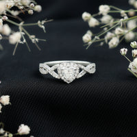 Heart Shape Moissanite Halo Engagement Ring with Infinity Band
