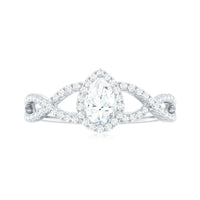 Pear Shaped Moissanite Crossover Engagement Ring with Halo