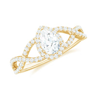 Pear Shaped Moissanite Crossover Engagement Ring with Halo