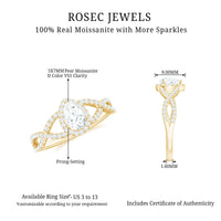 Pear Shaped Moissanite Crossover Engagement Ring with Halo