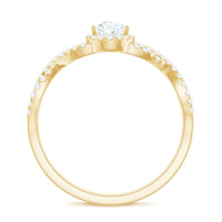 Pear Shaped Moissanite Crossover Engagement Ring with Halo