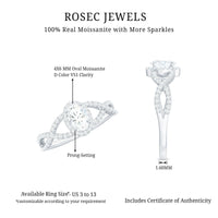 Certified Oval Cut Moissanite Halo Engagement Ring with Crossover Shank