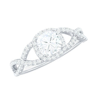 6mm Cushion Cut Moissanite Halo Engagement Ring with Crossover Shank