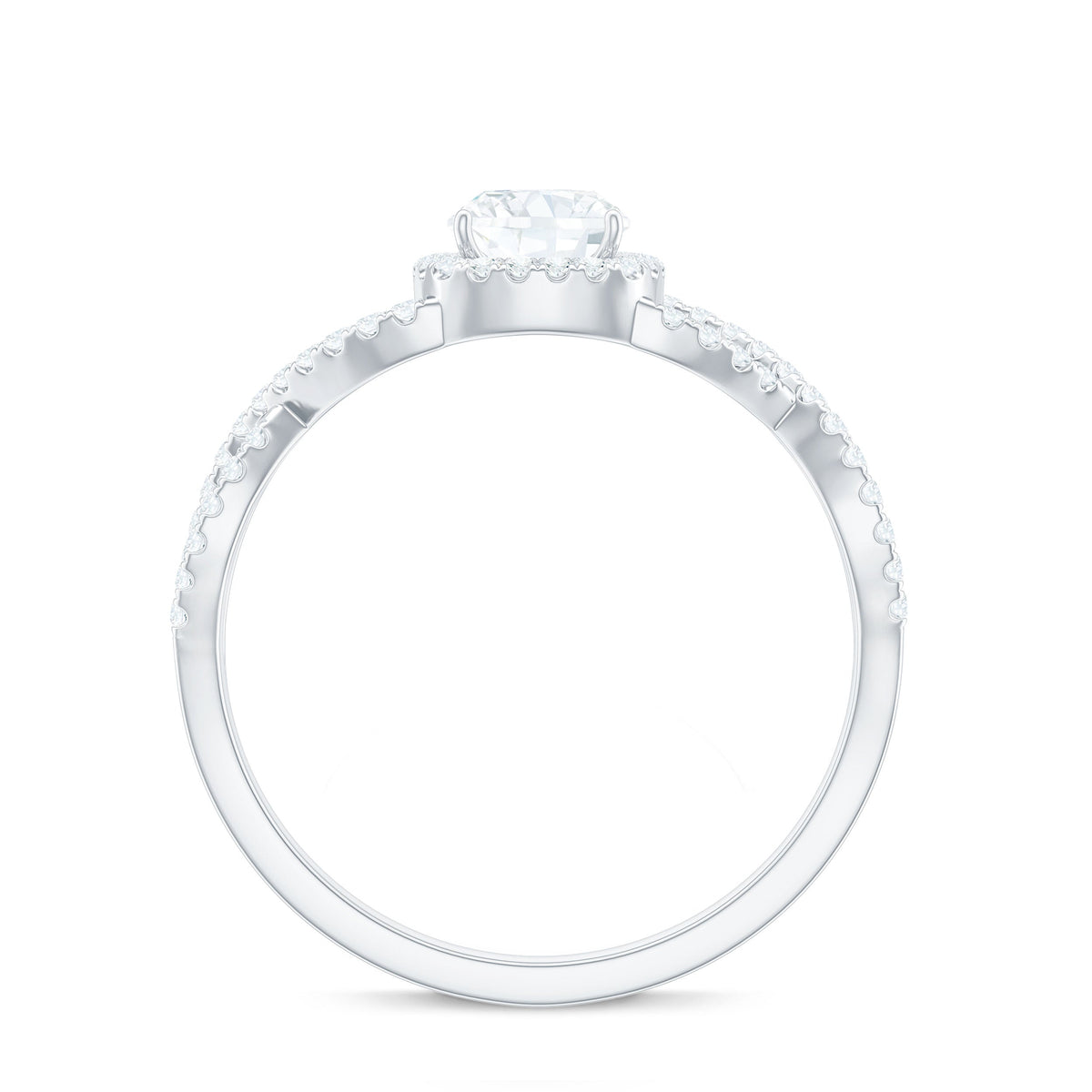 6mm Cushion Cut Moissanite Halo Engagement Ring with Crossover Shank