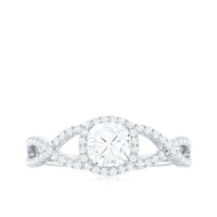 6mm Cushion Cut Moissanite Halo Engagement Ring with Crossover Shank