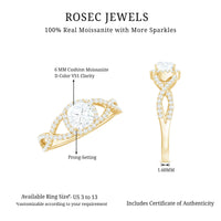 6mm Cushion Cut Moissanite Halo Engagement Ring with Crossover Shank