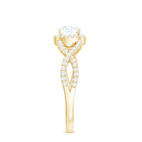 6mm Cushion Cut Moissanite Halo Engagement Ring with Crossover Shank