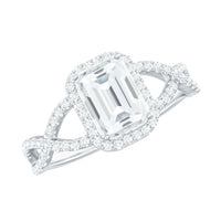Certified Emerald Cut Moissanite Statement Ring with Crossover Shank