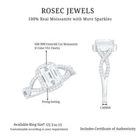 Certified Emerald Cut Moissanite Statement Ring with Crossover Shank