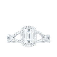 Certified Emerald Cut Moissanite Statement Ring with Crossover Shank