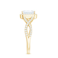 Certified Emerald Cut Moissanite Statement Ring with Crossover Shank