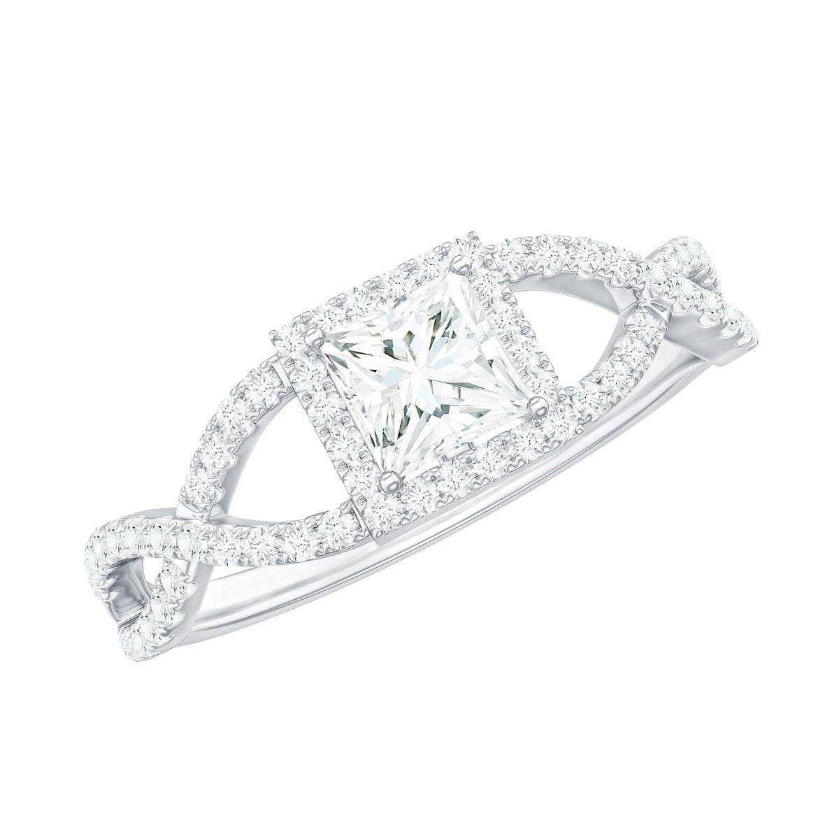 Moissanite 4mm Square Cut Engagement Ring with Crossover Shank
