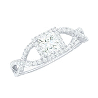 Moissanite 4mm Square Cut Engagement Ring with Crossover Shank