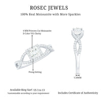Moissanite 4mm Square Cut Engagement Ring with Crossover Shank
