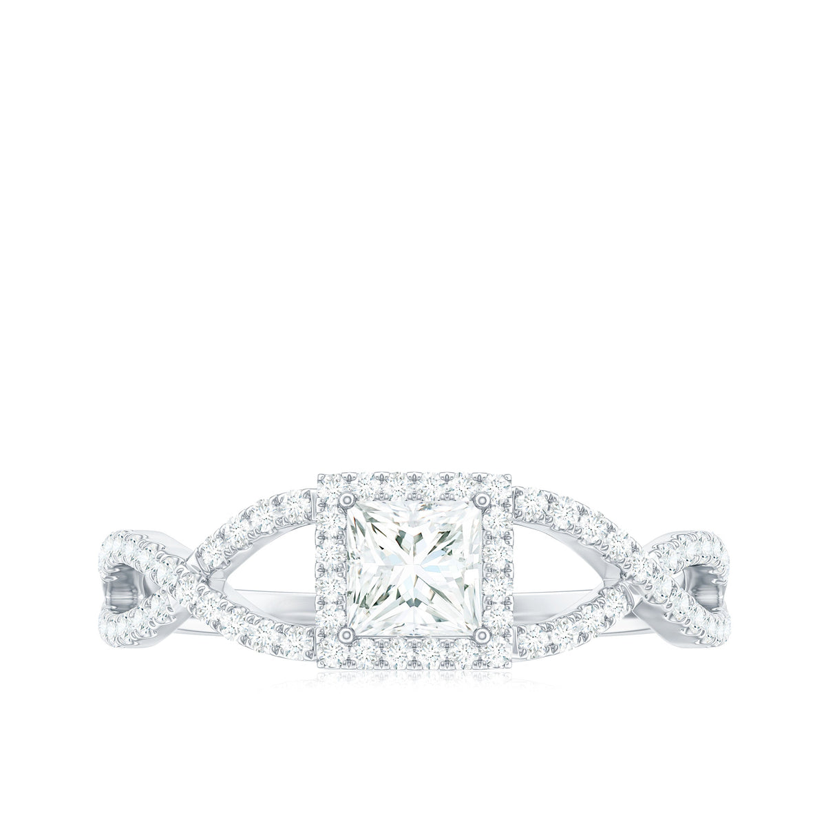 Moissanite 4mm Square Cut Engagement Ring with Crossover Shank