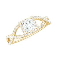 Moissanite 4mm Square Cut Engagement Ring with Crossover Shank