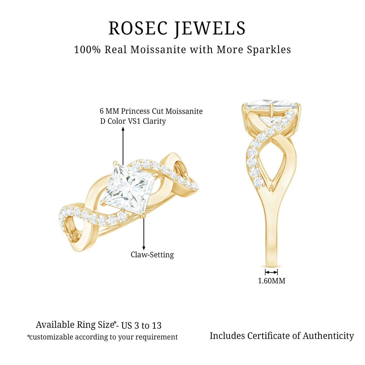 Princess Cut Moissanite Infinity Engagement Ring for Her