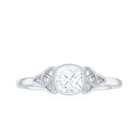 Brilliant Cut Moissanite Celtic Knot Engagement Ring in Bezel Setting