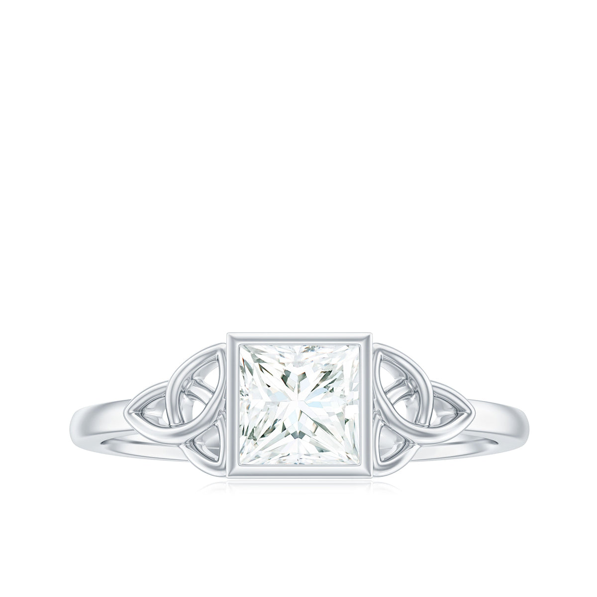 5x5mm Princess Cut Certified Moissanite Solitaire Ring with Celtic Knot Style