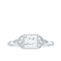 5x5mm Princess Cut Certified Moissanite Solitaire Ring with Celtic Knot Style