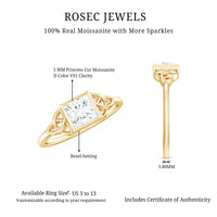 5x5mm Princess Cut Certified Moissanite Solitaire Ring with Celtic Knot Style