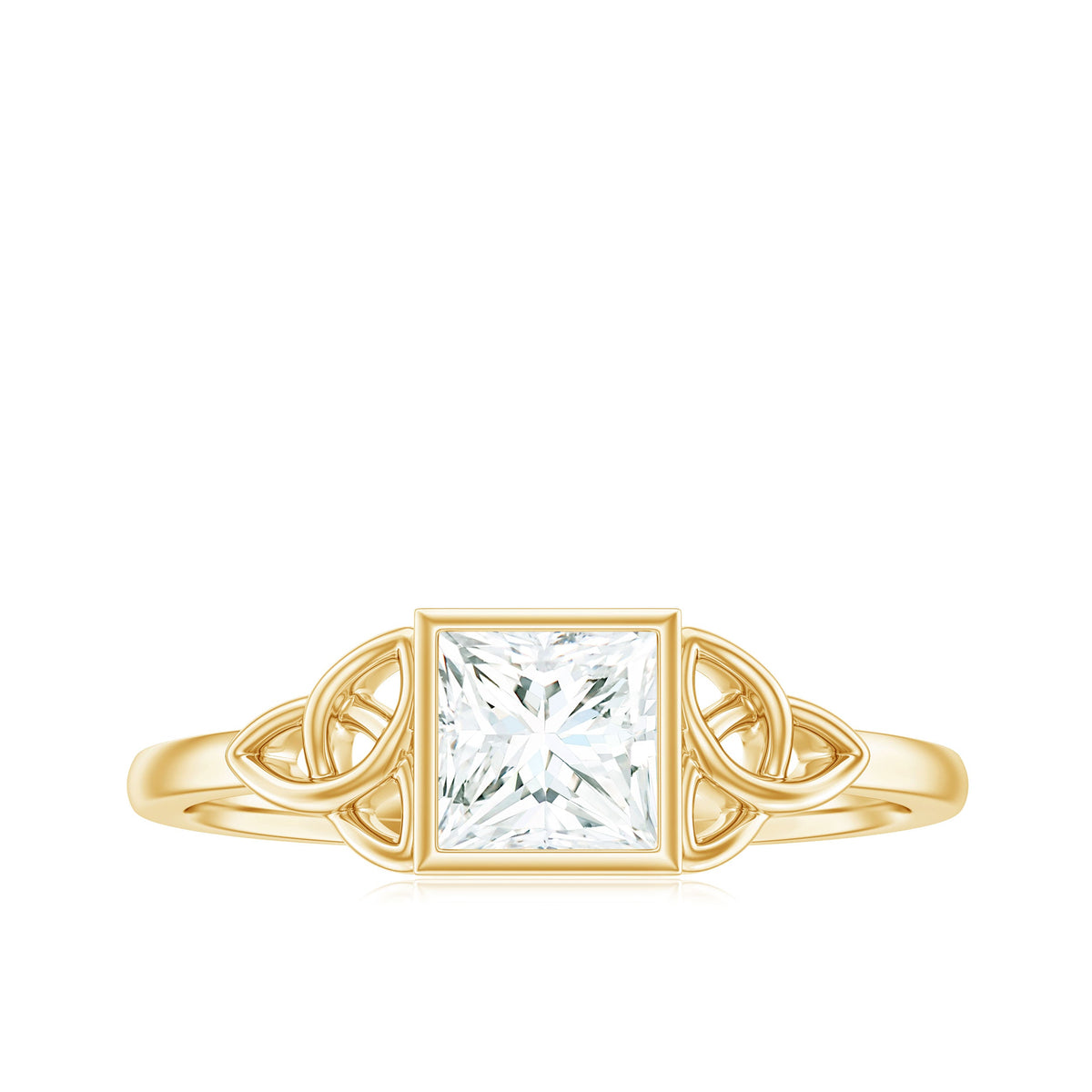 5x5mm Princess Cut Certified Moissanite Solitaire Ring with Celtic Knot Style