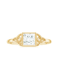 5x5mm Princess Cut Certified Moissanite Solitaire Ring with Celtic Knot Style