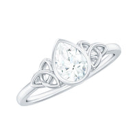 Bezel Set Moissanite Pear Cut Solitaire Celtic Ring for Women
