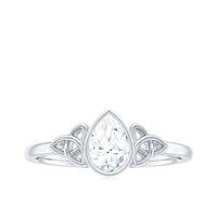 Bezel Set Moissanite Pear Cut Solitaire Celtic Ring for Women