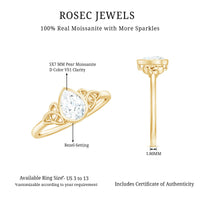 Bezel Set Moissanite Pear Cut Solitaire Celtic Ring for Women