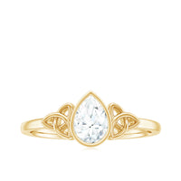 Bezel Set Moissanite Pear Cut Solitaire Celtic Ring for Women