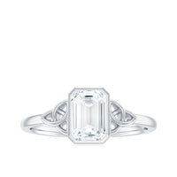 Emerald Cut Moissanite Solitaire Celtic Engagement Ring