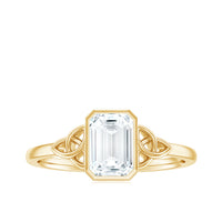 Emerald Cut Moissanite Solitaire Celtic Engagement Ring