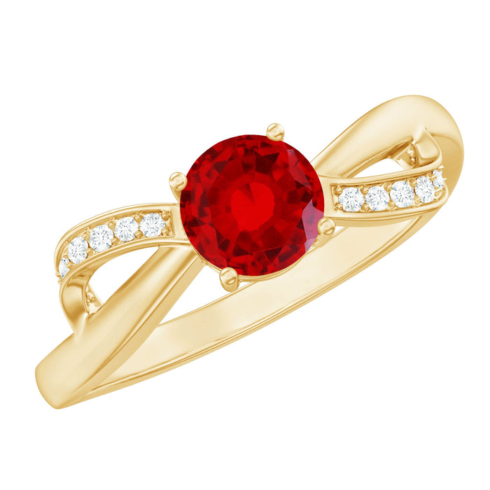 Lab-grown ruby proposal ring with diamonds from Rosec Jewels, featuring a sparkling ruby centerpiece and diamond accents.