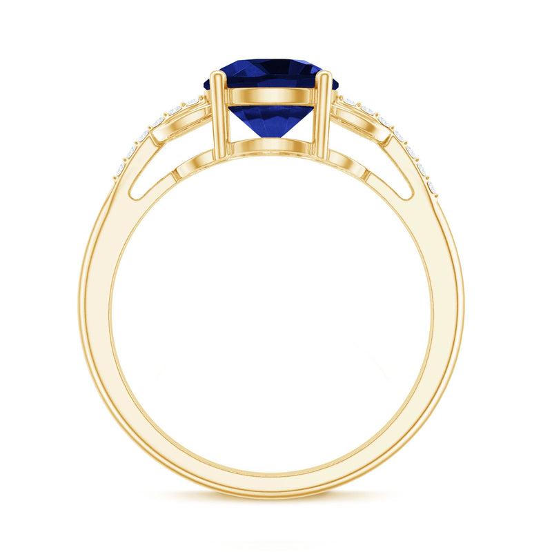 Certified 2.7 carat lab-grown blue sapphire diamond engagement ring for women with intricate band design by Rosec Jewels