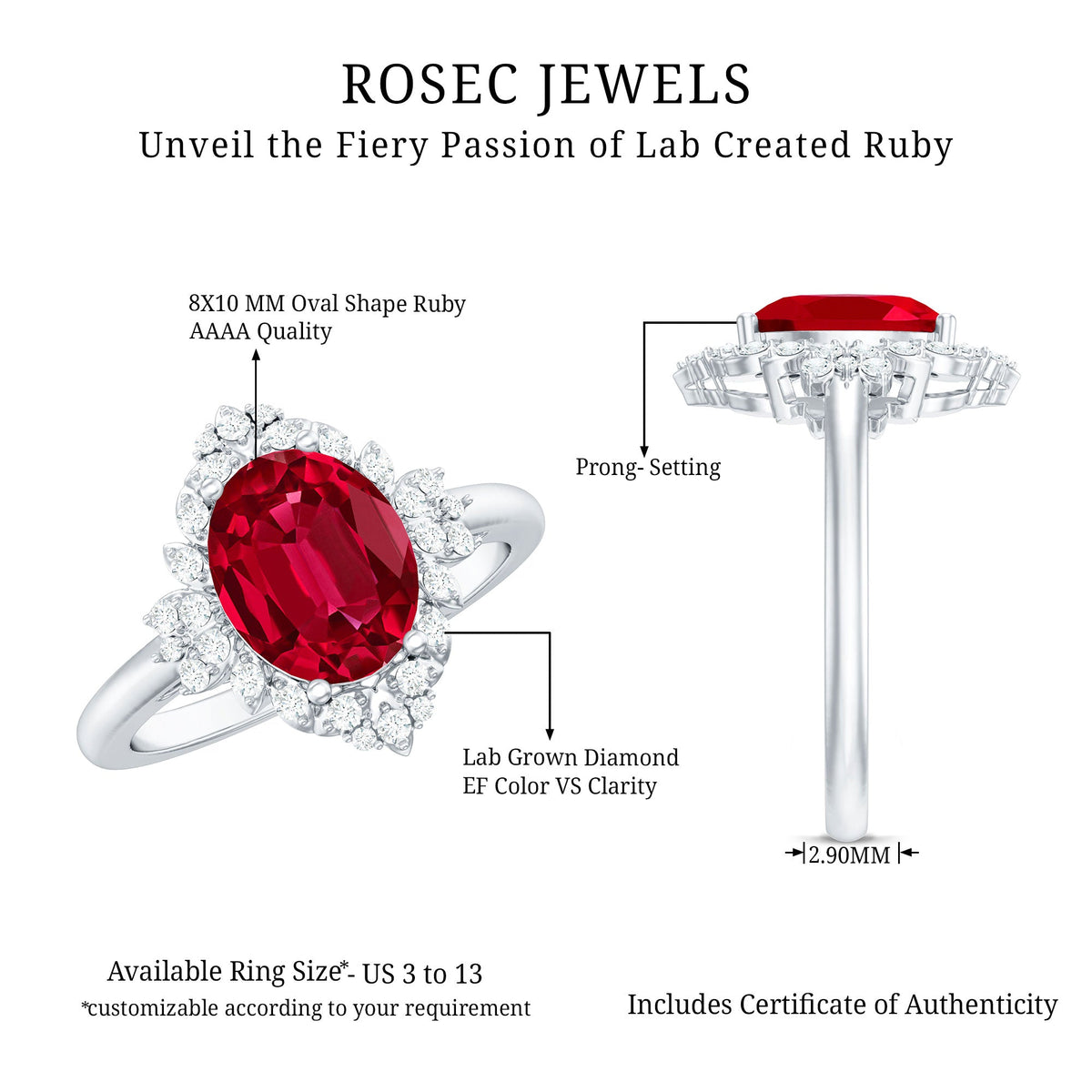 Vintage Inspired Lab Grown Ruby and Diamond Engagement Ring