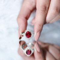 Vintage Inspired Lab Grown Ruby and Diamond Engagement Ring