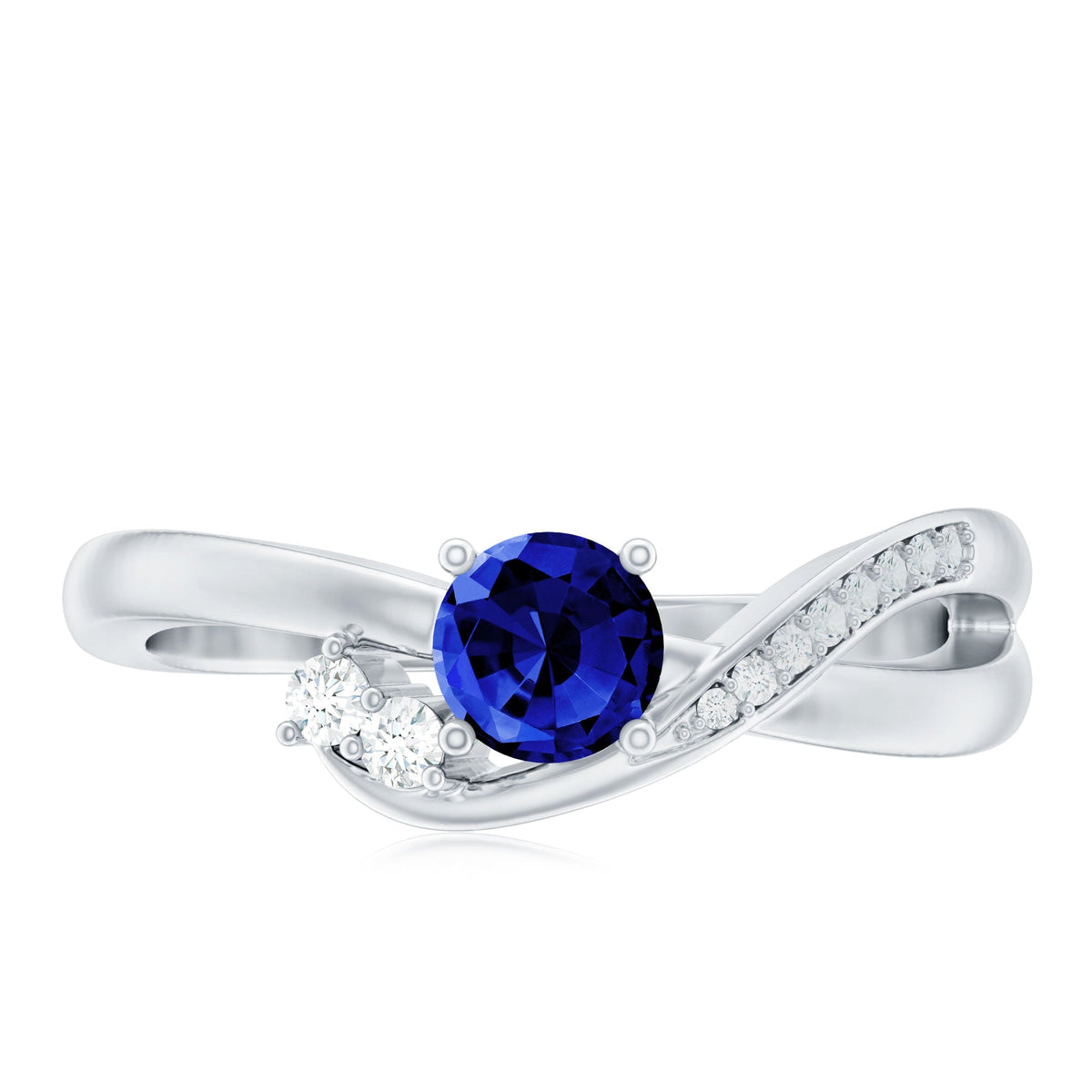 Certified 0.6 Carat Lab Grown Blue Sapphire Diamond Promise Ring for Women