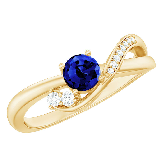 Certified 0.6 carat lab-grown blue sapphire diamond promise ring for women by Rosec Jewels, featuring a sparkling gemstone and elegant design.