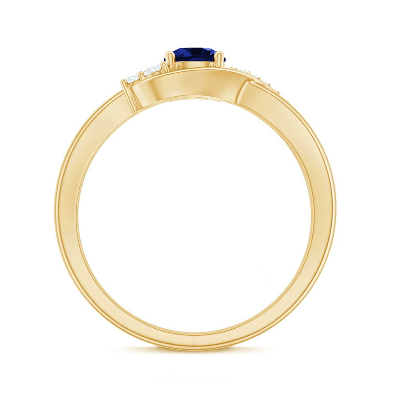 Lab grown blue sapphire and diamond promise ring for women by Rosec Jewels, featuring a 0.6 carat gemstone setting.