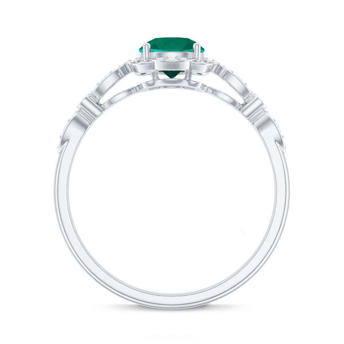 Lab Grown Emerald Art Deco Engagement Ring With Diamond