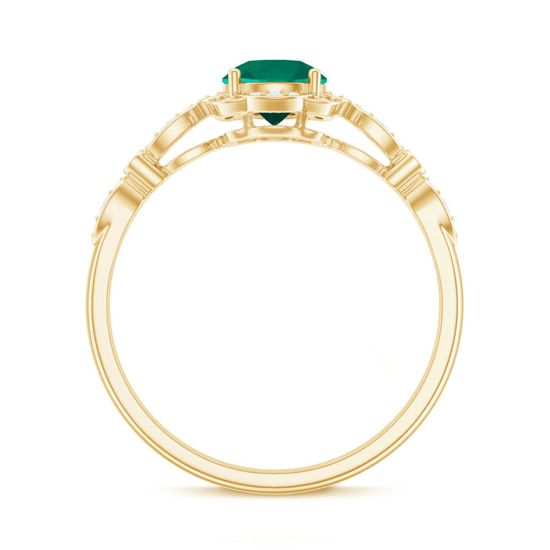 Lab Grown Emerald Art Deco Engagement Ring With Diamond