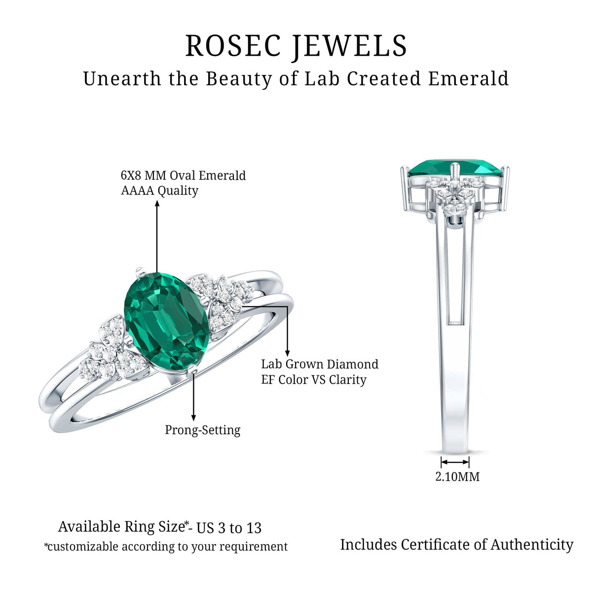 Designer Lab Grown Emerald Engagement Ring