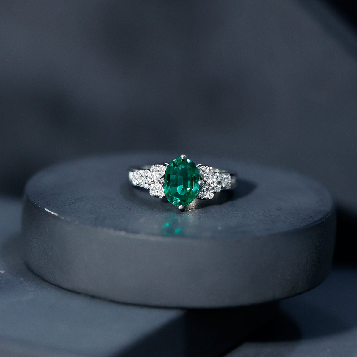 Designer Lab Grown Emerald Engagement Ring