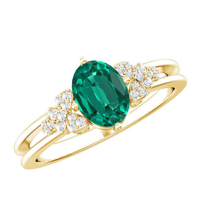 Rosec Jewels Designer Lab Grown Emerald Engagement Ring with sparkling emerald center stone and delicate band.