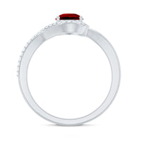 Pear Shaped Lab Created Ruby and Diamond Designer Engagement Ring