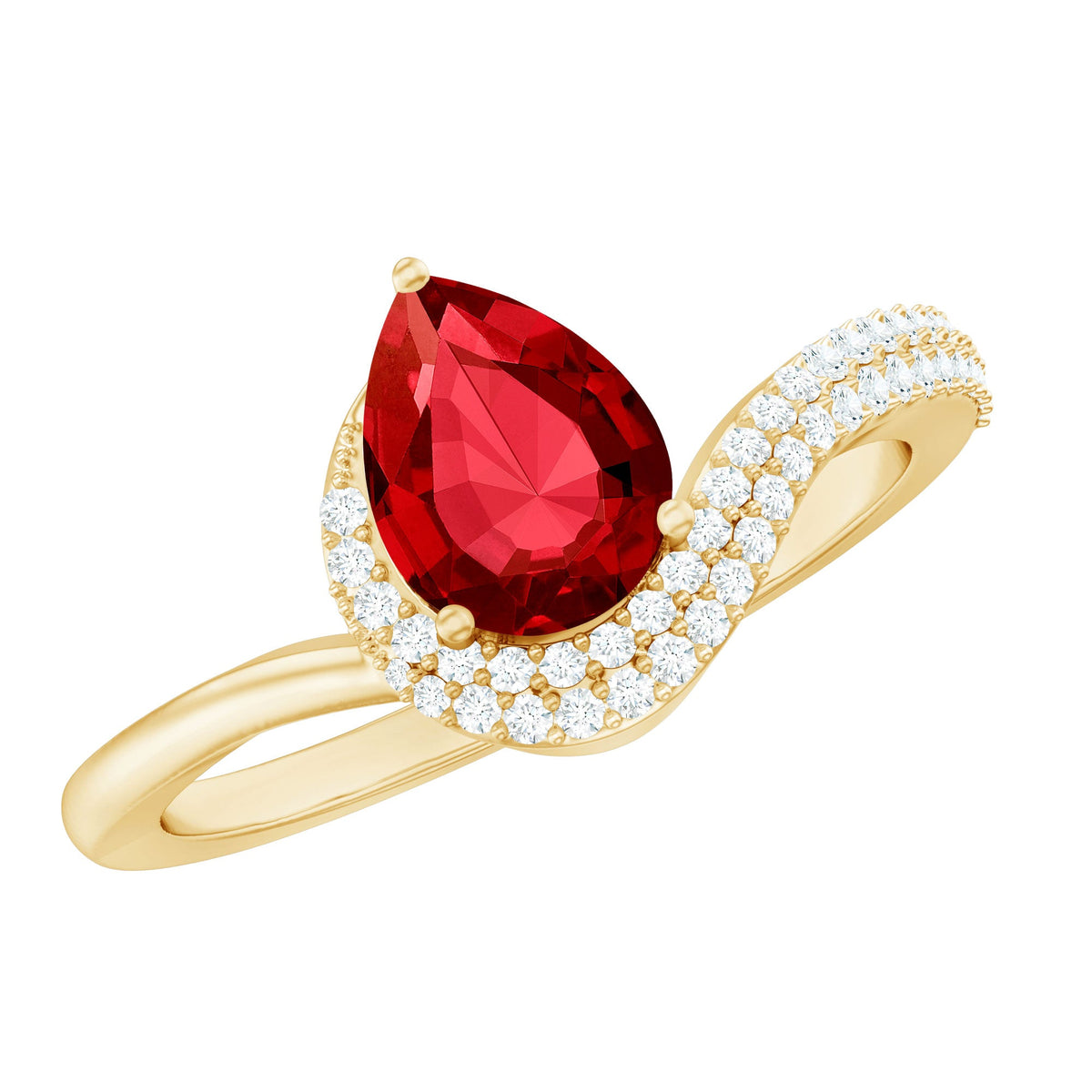 Pear Shaped Lab Created Ruby and Diamond Designer Engagement Ring