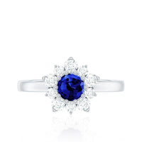 Natural Inspired 0.6 Carat Lab Grown Blue Sapphire Engagement Ring with Diamond Halo