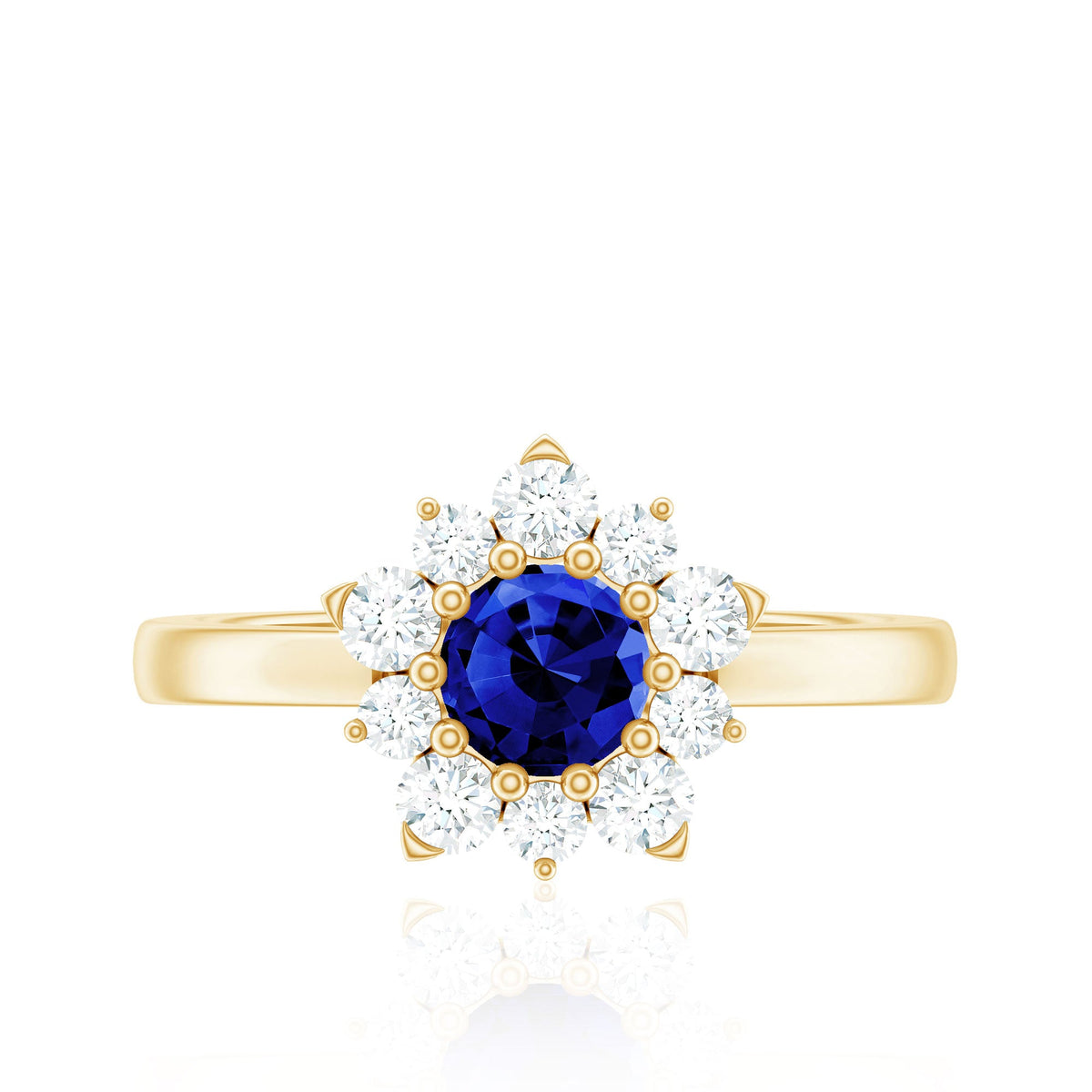 Natural Inspired 0.6 Carat Lab Grown Blue Sapphire Engagement Ring with Diamond Halo